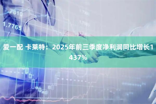 爱一配 卡莱特：2025年前三季度净利润同比增长1437%
